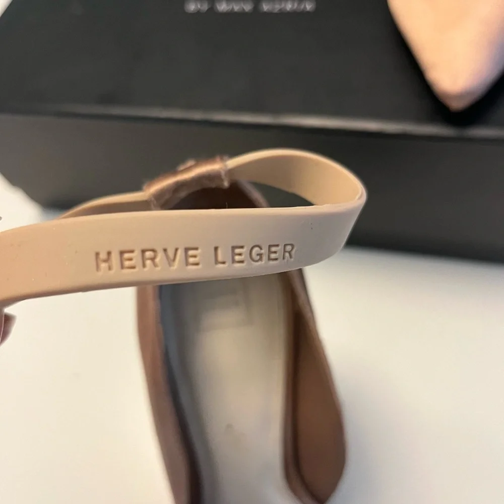 Herve Leger nude light pink neutral satin pointed point toe heels pumps … - Picture 8 of 10